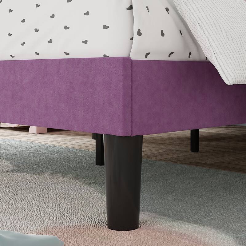 Javlergo 2-Piece Purple Twin Bed Frame for Kids Wavy Headboard with Crown Design Adjustable Height No Box Spring Required