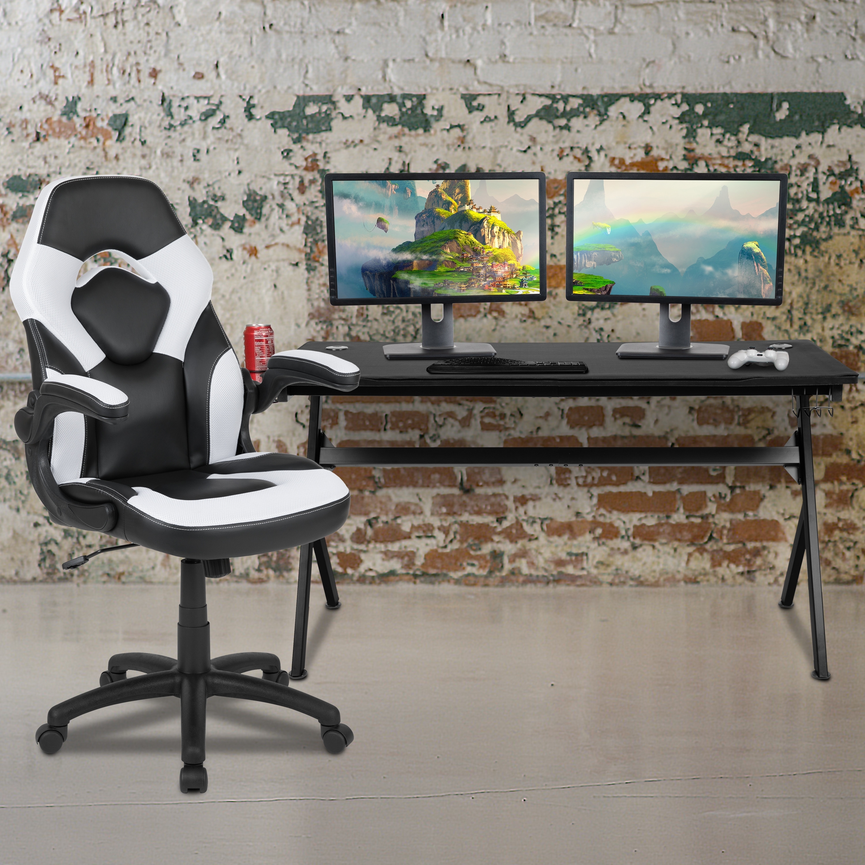 Gaming Desk Bundle - Cup & Headphone Holders/Mouse Pad Top