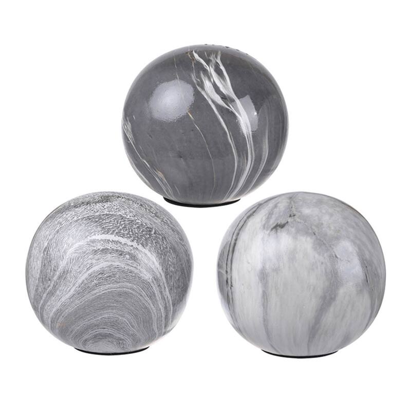 Marbleized Swirl Ceramic Balls - 4" - Gray - Set of 3
