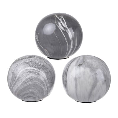 Marbleized Swirl Ceramic Balls - 4" - Gray - Set of 3