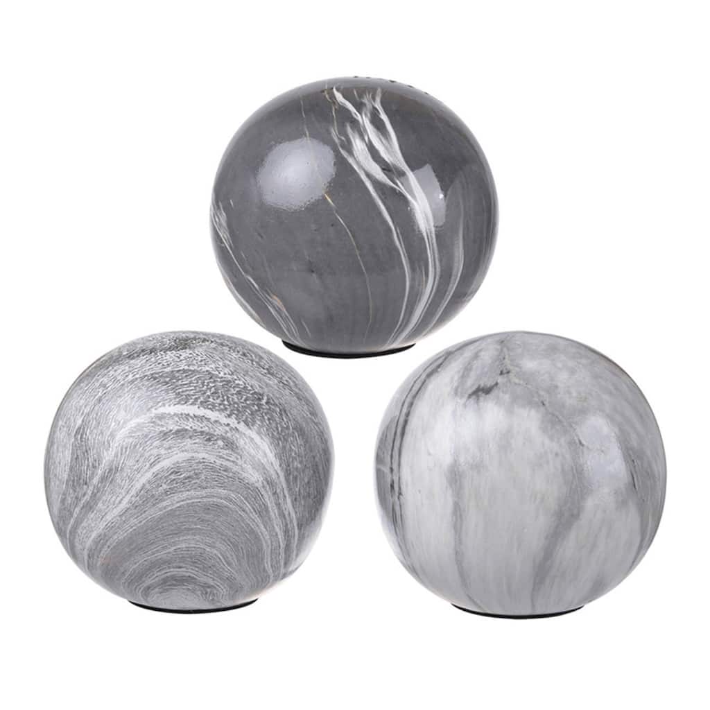 Marbleized Swirl Ceramic Balls - 4" - Gray - Set of 3