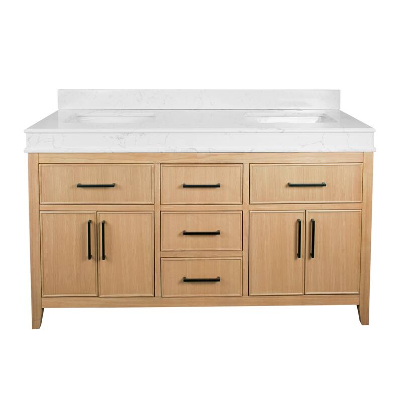 KitchenBathCollection Kensington 60" Double Bathroom Vanity with Engineered Marble Top
