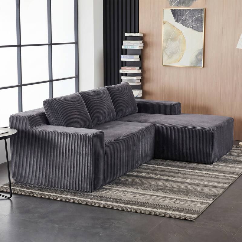 Corduroy L-Shaped Modular Sofa, Luxury Foam-Filled Floor Couch