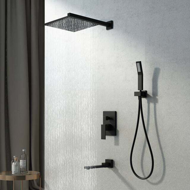 12-inch Square Rainfall Shower Head With Three Modes - Black