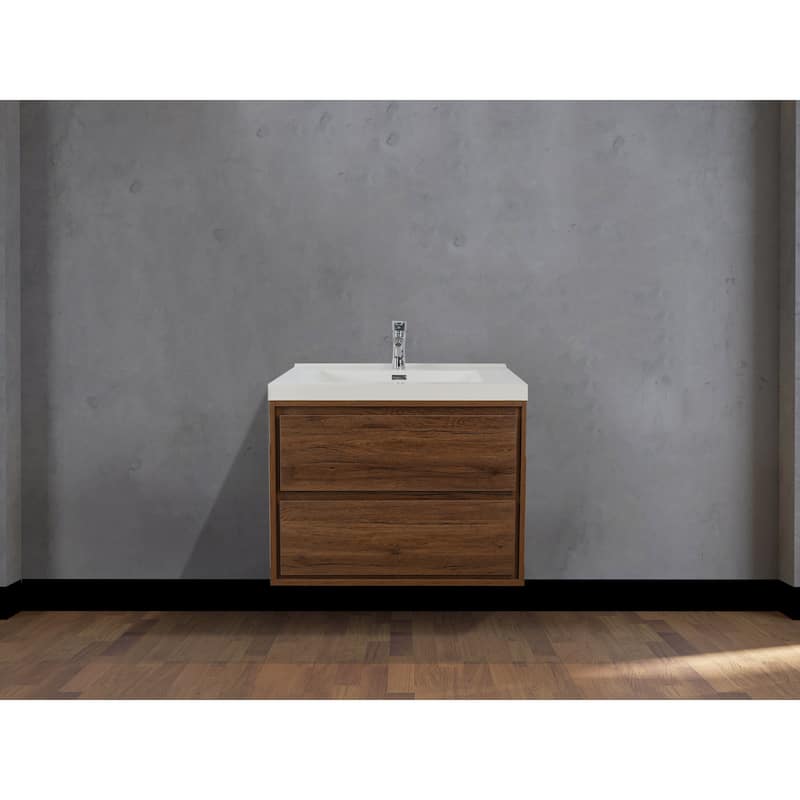 Sage 24" wall mounted bathroom vanity with single basin acrylic top - 24 - rosewood