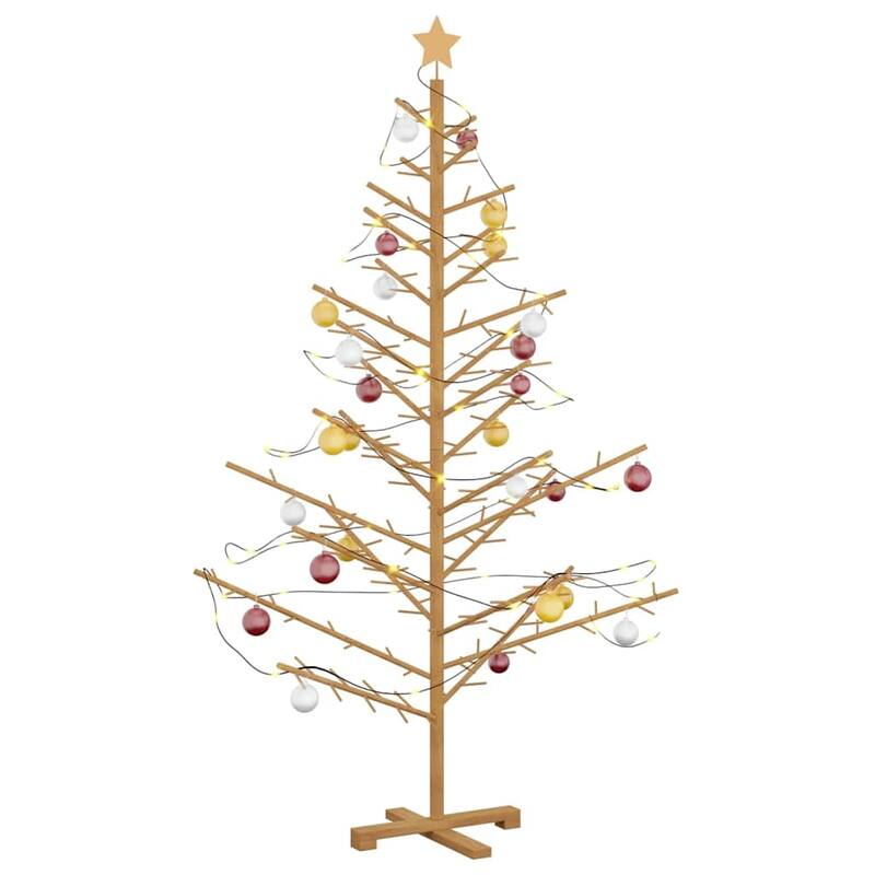 vidaXL Wooden Christmas Tree with Stand Natural/Brown Solid pine wood