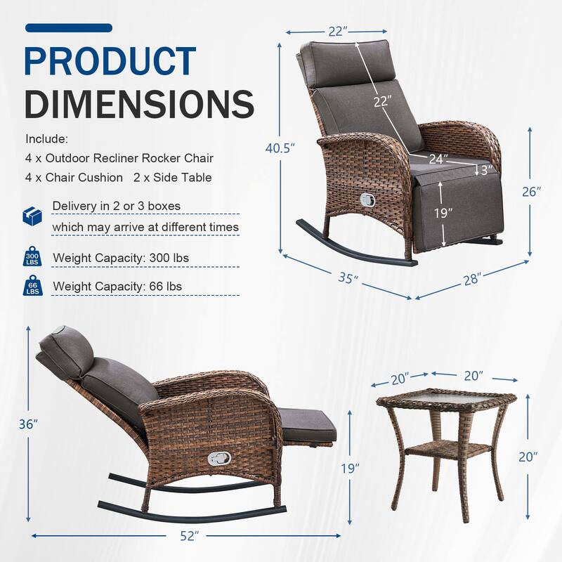Pocassy Versatile Outdoor Recliner Rocker Chair with Table Set
