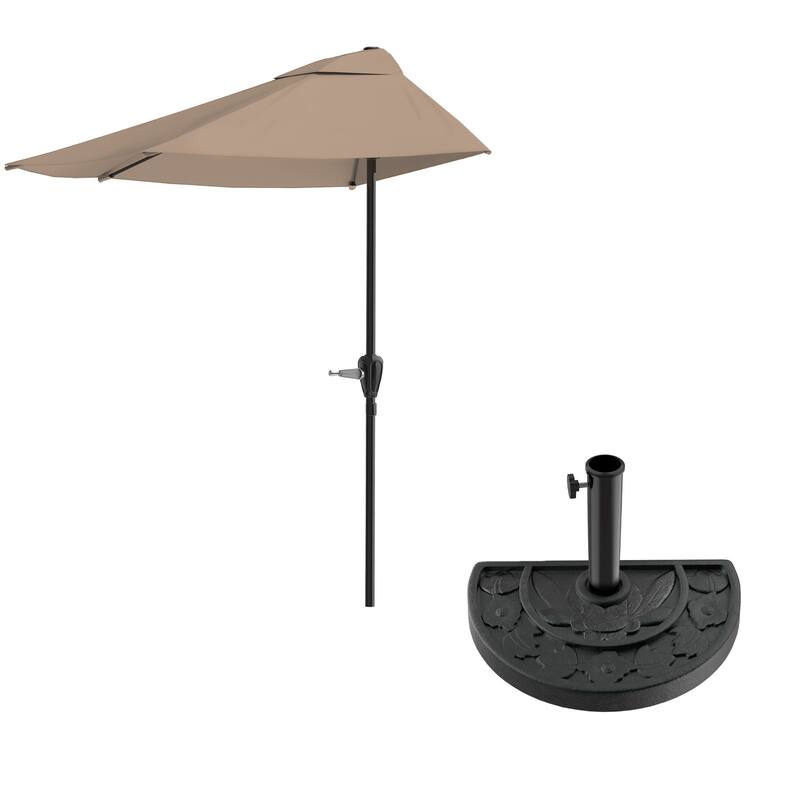 Pure Garden 9ft Half Umbrella with Base