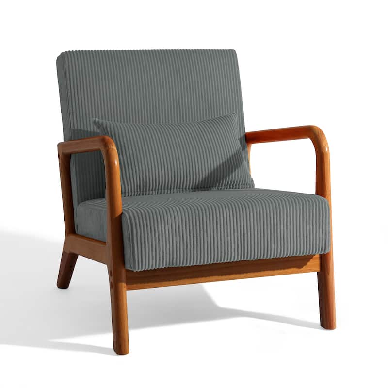 25" W Mid Century Upholstered Wood Accent Chair with Pillow set of 2