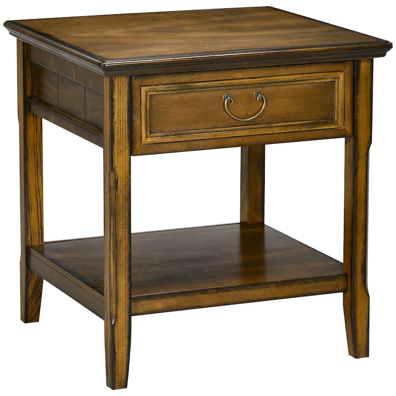Retro Side Table, End Table with Storage Drawer and Open Shelf for Living Room, Bedroom