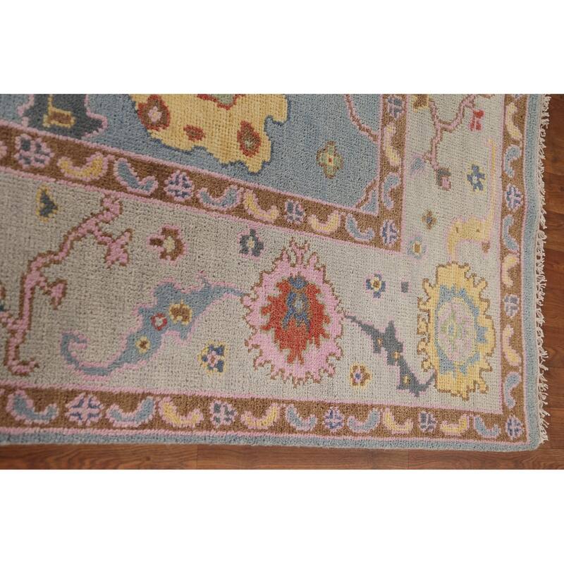 Light Blue Oushak Area Rug Handmade Living Room Wool Carpet - 8'1"x 10'1"