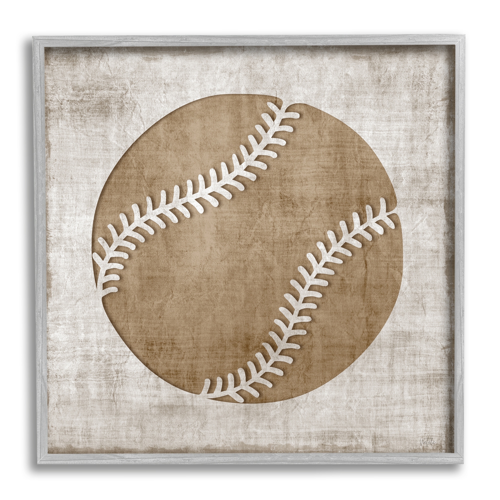 Stupell Industries Vintage Home Run Weathered Baseball Sports Sign Graphic Art White Framed Art Print Wall Art, Design by Katrina Craven