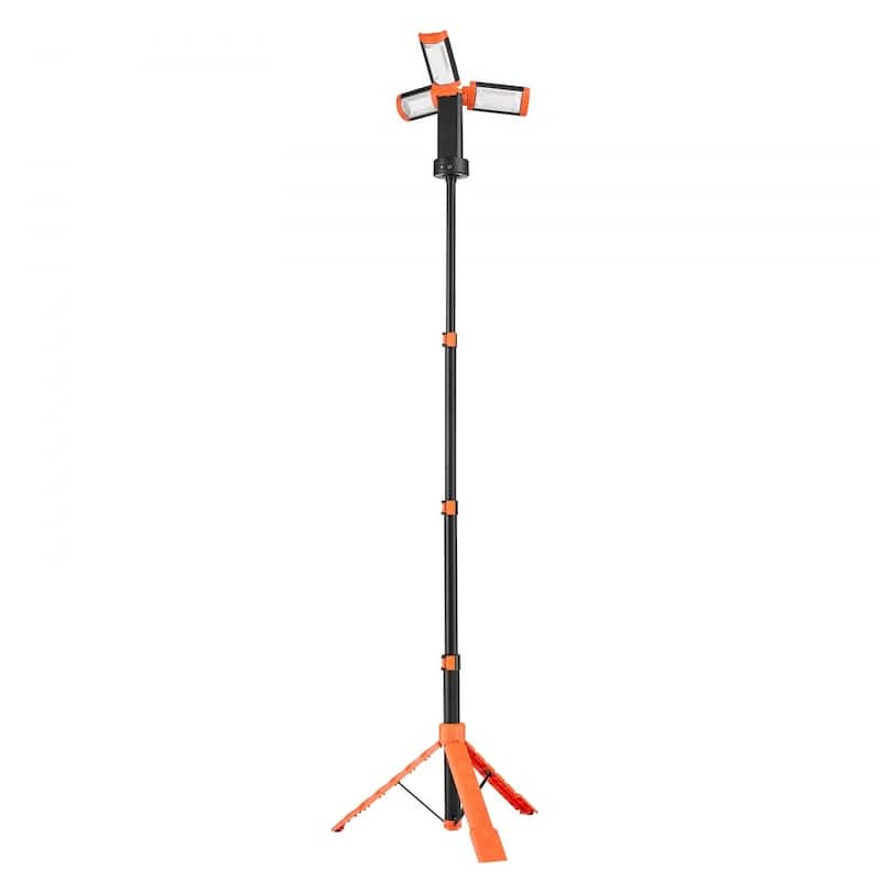 Rechargeable LED Work Light with Adjustable Tripod Stand 3000K–6500K Brightness Control for Camping - Black-Orange