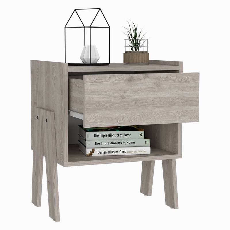 Nightstand with One Open Shelf and Four Legs, One Drawer