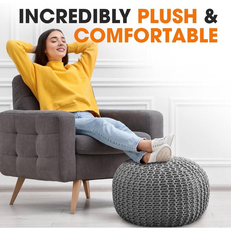 Cheer Collection Decorative 18-inch Chunky Hand-knit Pouf Ottoman