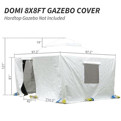 Domi 8' x 8' Universal Winter Gazebo Cover, All Season Waterproof Enclosed Cover with Sidewalls & Ventilated Mesh Windows, White