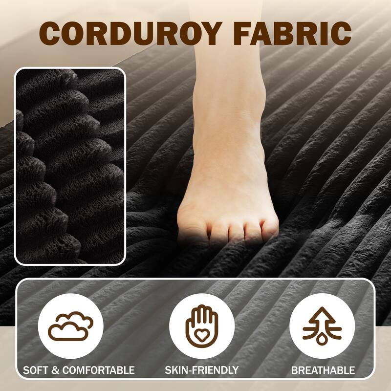 Convertible Floor Sofa with Corduroy Fabric, Twin Mattress & No Assembly