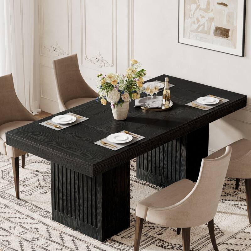 63 Inch Modern Black Dining Table for Kitchen, Dining Room - 62.99" L x 31.5" W x 30.71" H