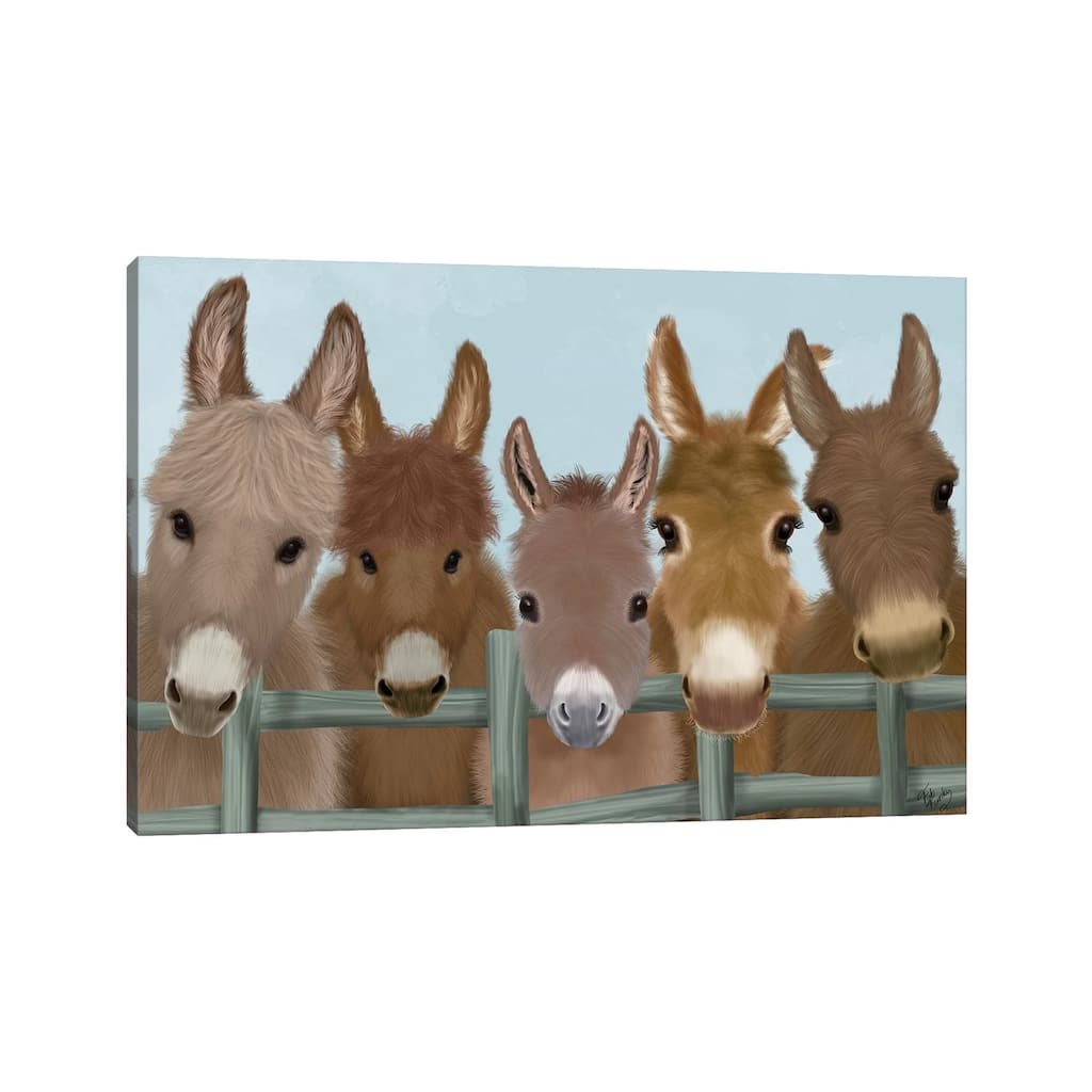iCanvas "Donkey Herd at Fence" by Fab Funky Canvas Print