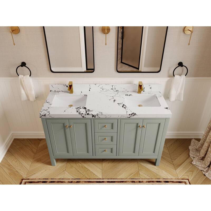 Willow Collections 60 in. W x 22 in. D Nashville Double Bowl Sink Bathroom Vanity with Countertop - 2"Viola Night - Evergreen
