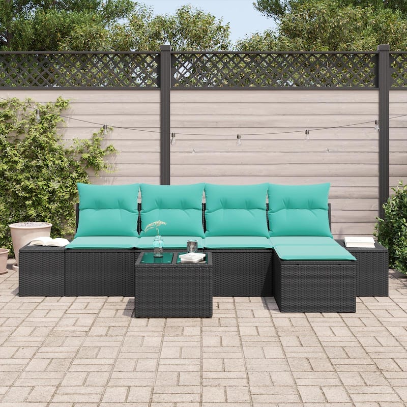 vidaXL 6 Garden Sofa Set with Cushions Black Poly Rattan - 115.7 x 46.1 x 27.2