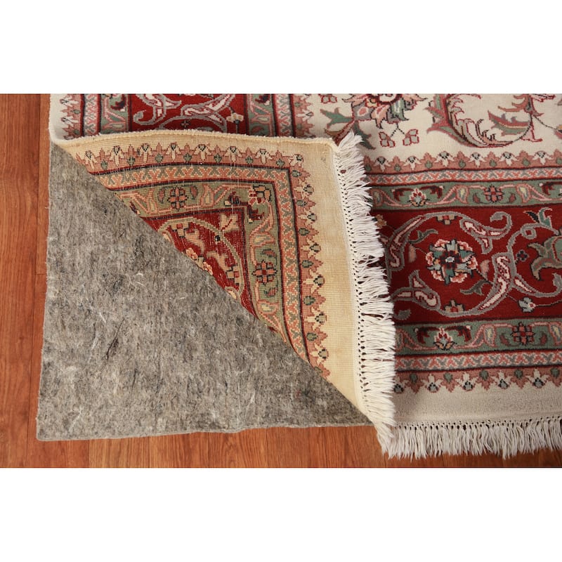 Ivory Floral Kashan Oriental Area Rug Hand-Knotted Wool Carpet - 7'10"x 10'1"