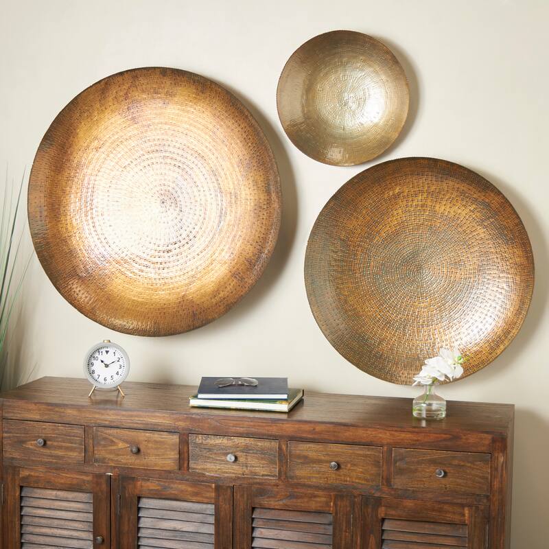 Metal Plate Large Metallic Disk Wall Decor - Set of 3 Bronze or Gold - Roche River Decor