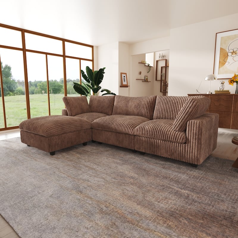 Large L-shape Plush Fabrics Upholstery Sectional Sofa Down Filled Cloud Couch