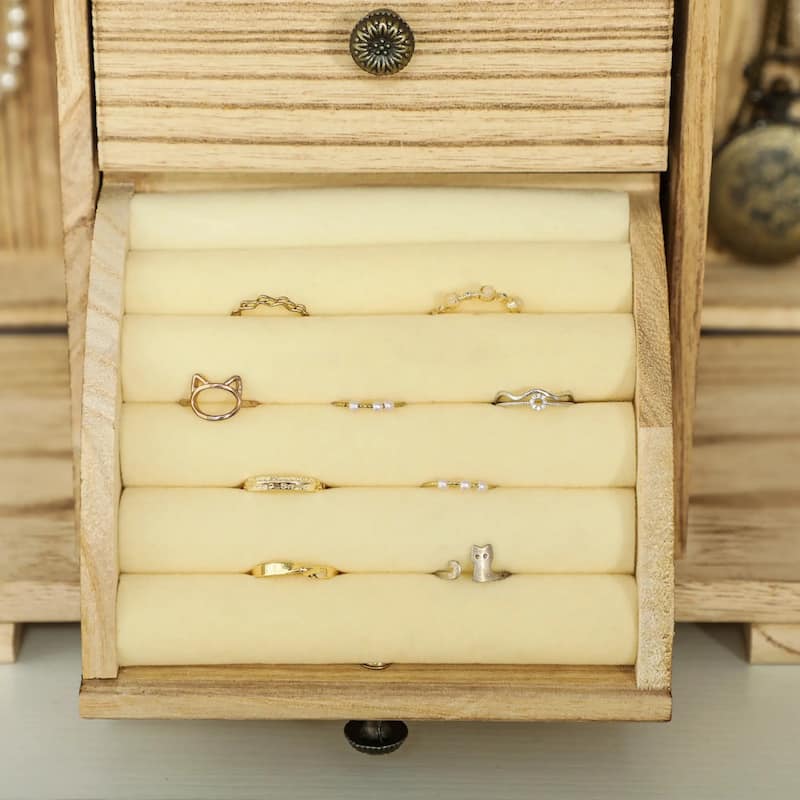Multi-layered Wooden Jewelry Organizer with Mirror and 2 Drawers