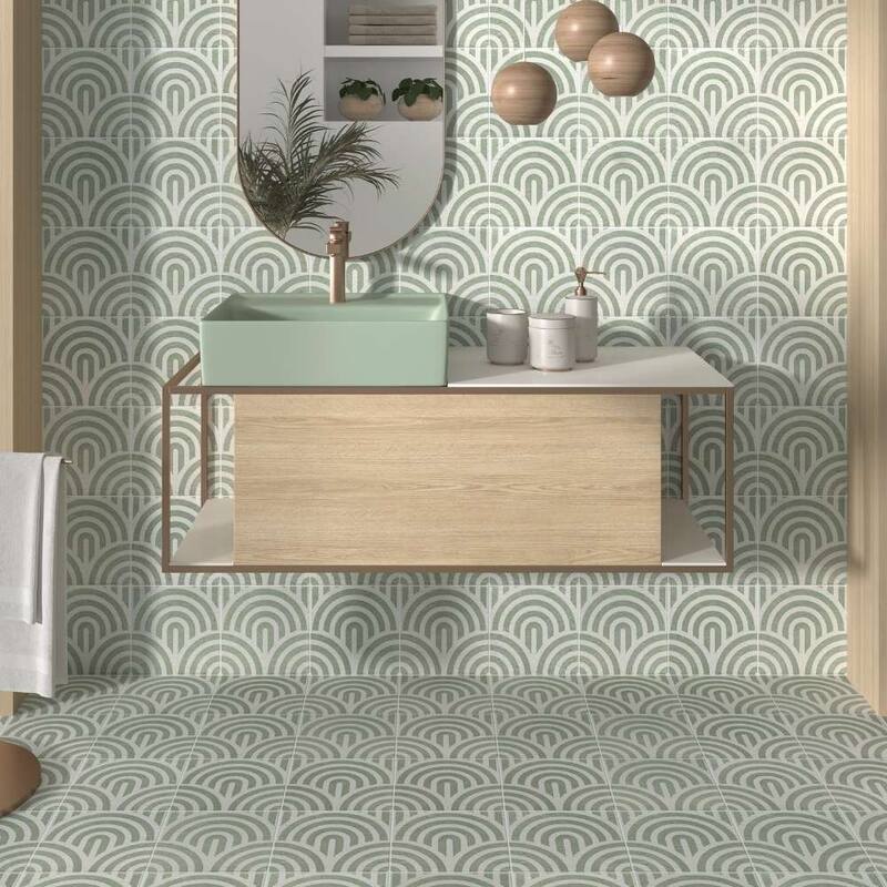 Verity Waves 8x8 Matte Porcelain Encaustic Tile - Floor, Wall, Backsplash