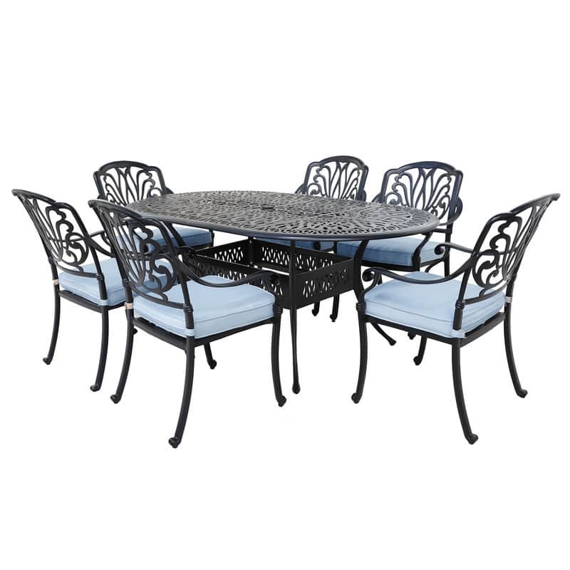 Manasquan 7-piece Gunmetal Aluminum Oval Dining Set by Havenside Home