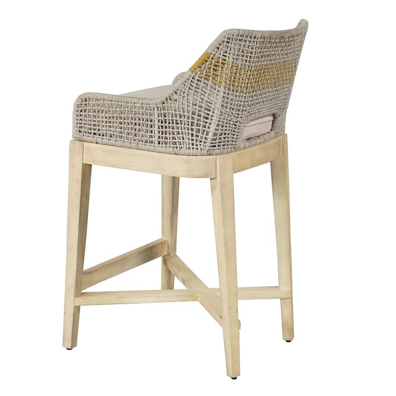 Avira 30 Inch Barstool Chair | Handcrafted Mango Wood | Cotton Rope Weaving | Beige Cushion
