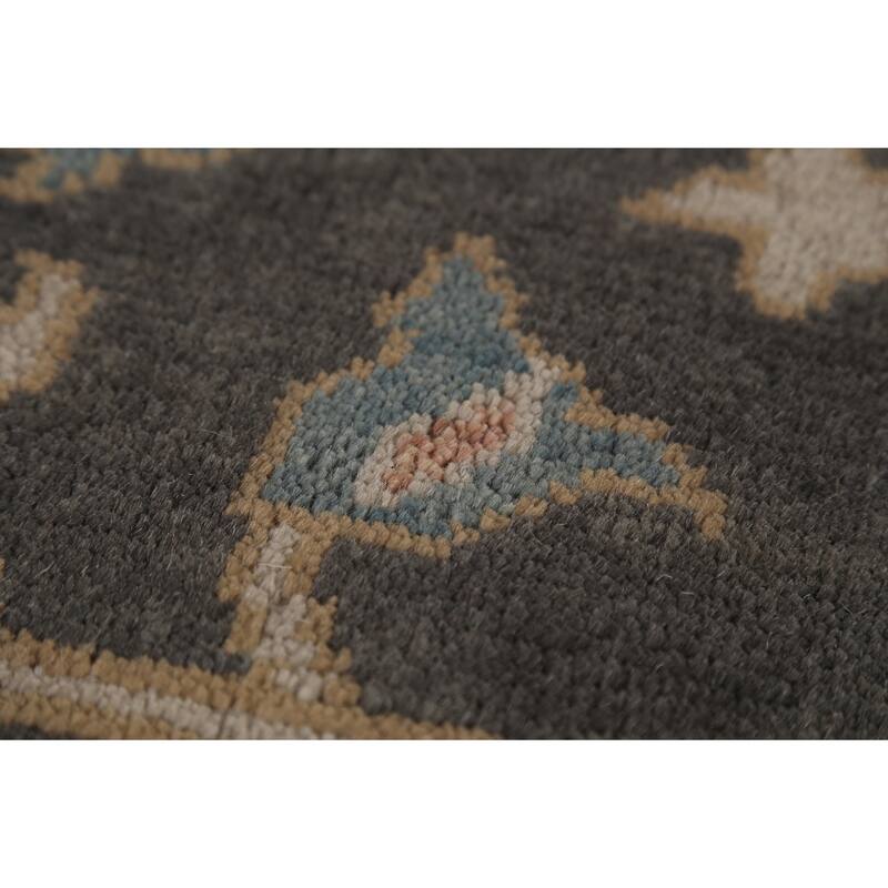 All-Over Floral Oushak Indian Area Rug Hand-Knotted Wool Carpet - 9'1" x 11'8"