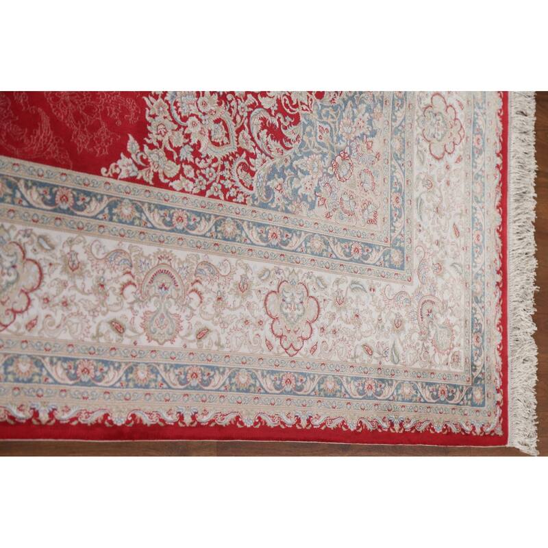Traditional Qum Oriental Area Rug Red Floral Machine made Carpet 6'5