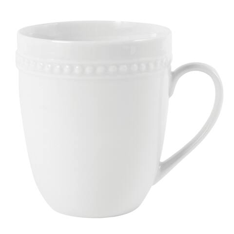 Everyday White by Fitz and Floyd Beaded 14 Ounce Mugs, Set of 4, White