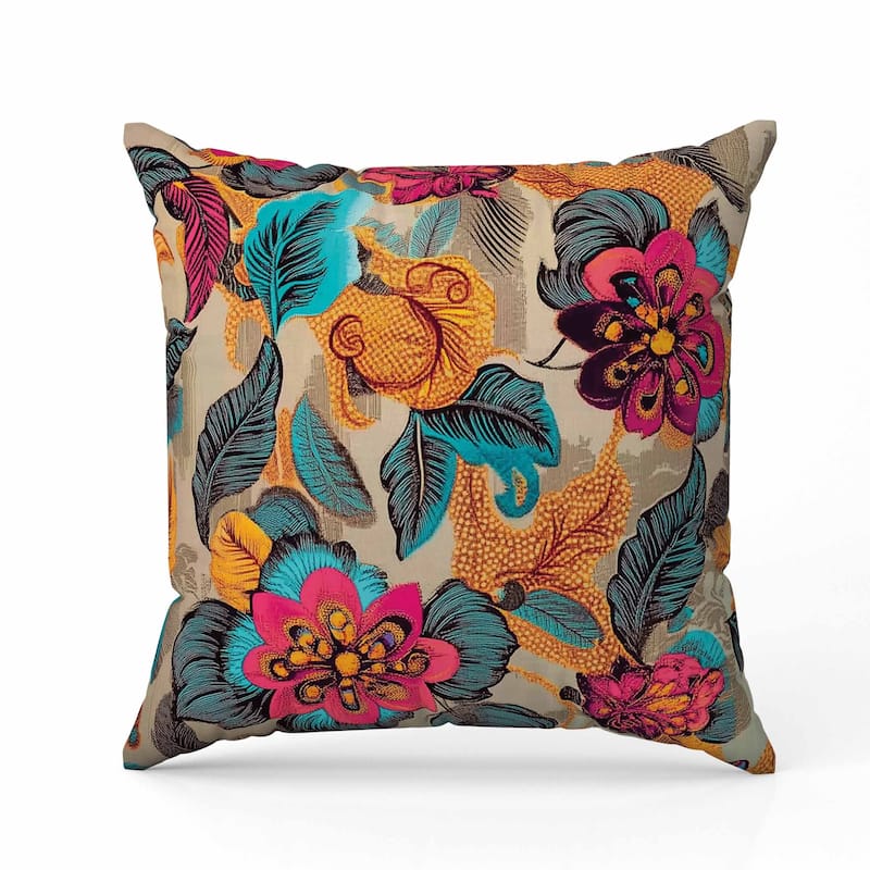 Eclectic Garden Indoor/Outdoor Reversible Throw Pillow Blue and Red