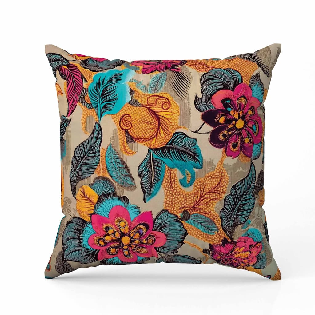 Eclectic Garden Indoor/Outdoor Reversible Throw Pillow Blue and Red