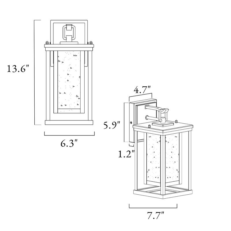 Modern 1-Light Outdoor Wall Sconces Black Gold Lantern Porch Patio Lamps - W 6.3"xD 7.9"xH 13.6"