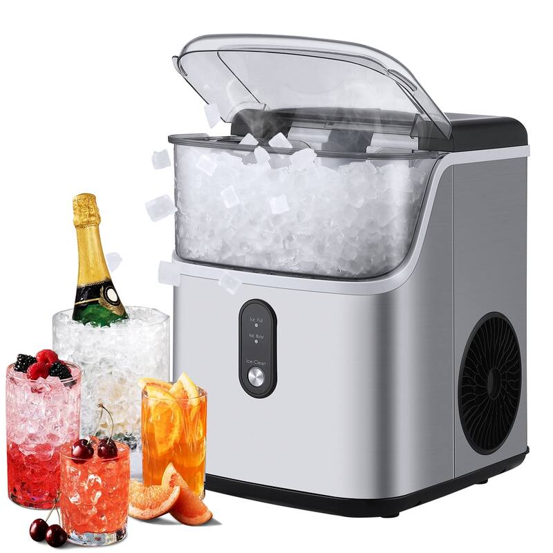Chewable Nugget Ice Maker Countertop, 35Lbs/24H with Ice Scoop - Stainless Steel