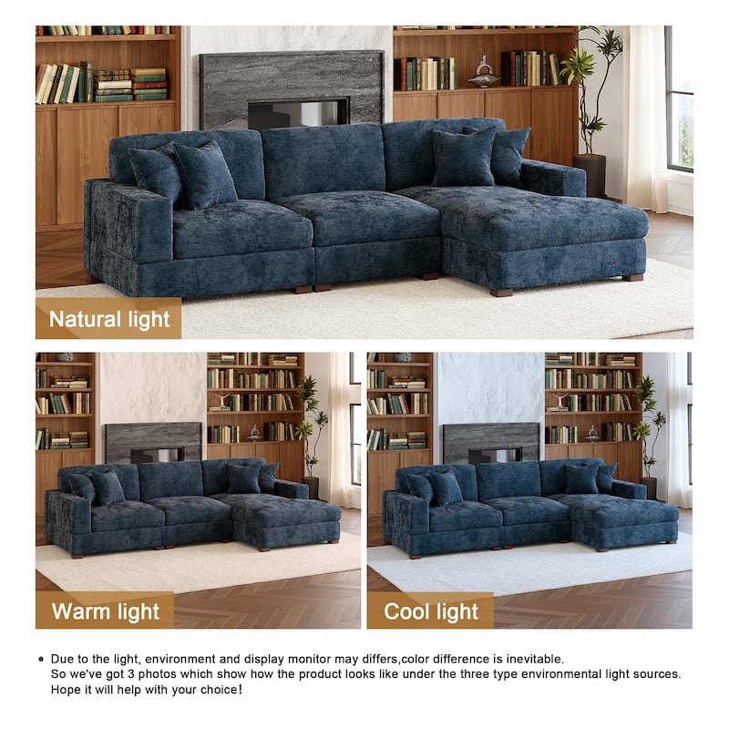 Modern Oversized Chenille Modular Sectional Sofa With Chaise