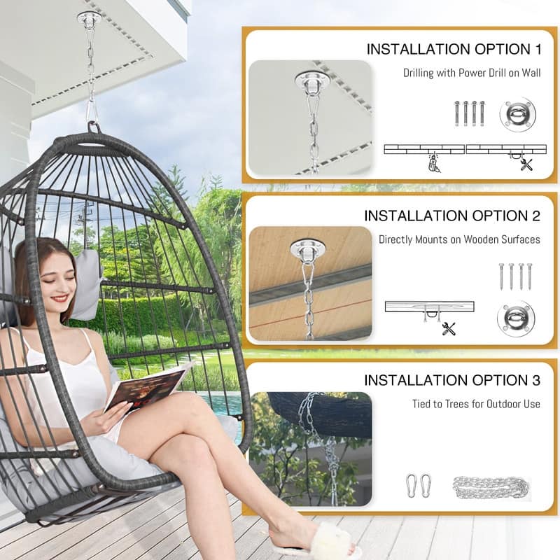 FINCATI Outdoor Luxury Comfy Egg Chair Without Stand, 350 lbs Indoor Egg Chair with No Stand, Extra Large Egg Swing Chair