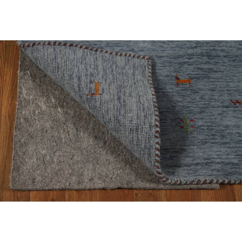 Tribal Blue Gabbeh Indian Rug Hand-Knotted Wool Carpet - 3'0" x 4'11"