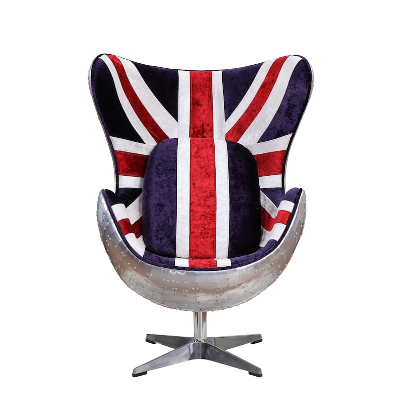 Bailee Aluminum Swivel Accent Chair with England Flag Pattern