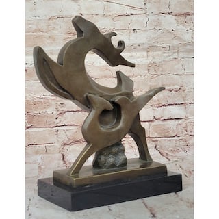 Abstract Bronze Deer Sculpture – Modern Wildlife Art On Marble Base