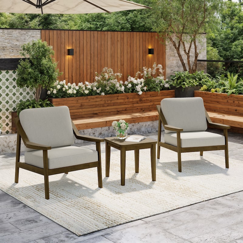 Outdoor Patio Wood Bistro Set/Loveseat Set - Brown/Light Camel - 3-piece