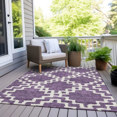 Machine Washable Indoor/ Outdoor Chantille Trellis Geo Rug