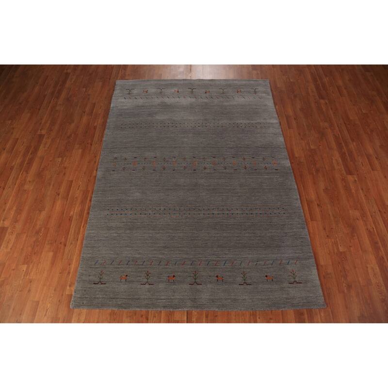 Animals Gabbeh Oriental Area Rug Handmade Wool Carpet - 5'7" x 7'11"