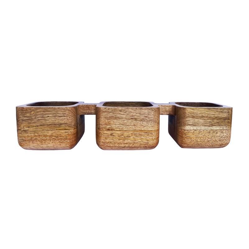 Mango Wood Dish with 3 Sections - 15.0"L x 4.5"W x 3.0"H - 15.0"L x 4.5"W x 3.0"H - Natural
