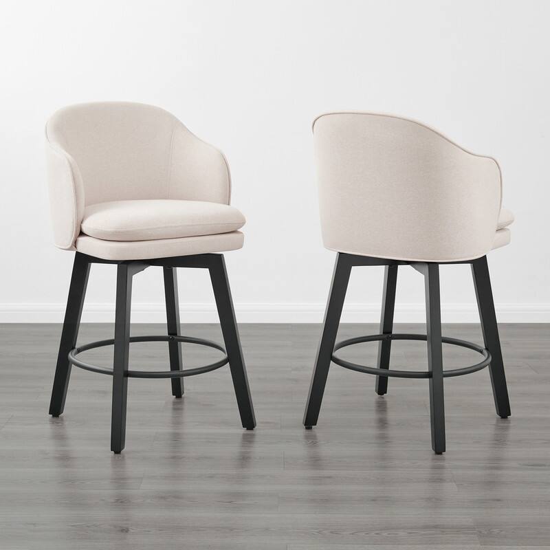 Spruce & Spring Kaylee Modern Swivel Counter Height Bar Stools with Arm - Set of 2 - Beige-Fabric