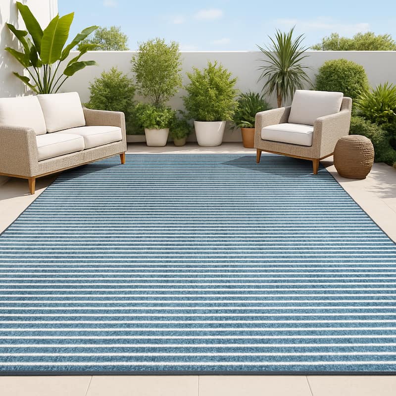 JONATHAN Y Maribo Minimalist Scandi Striped Navy/ivory Area Rug